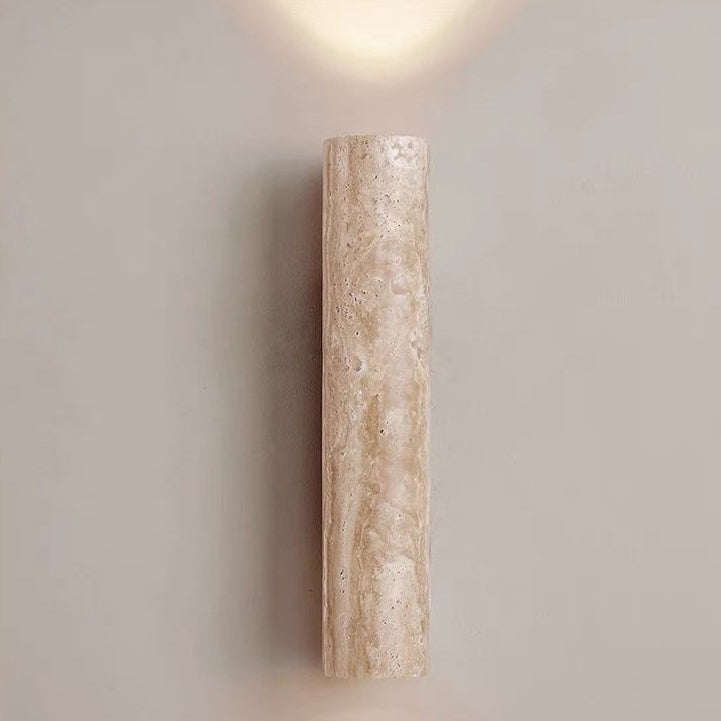 Scandinavian Yellow Travertine & Wood 2-Light Wall Sconce for Living Room