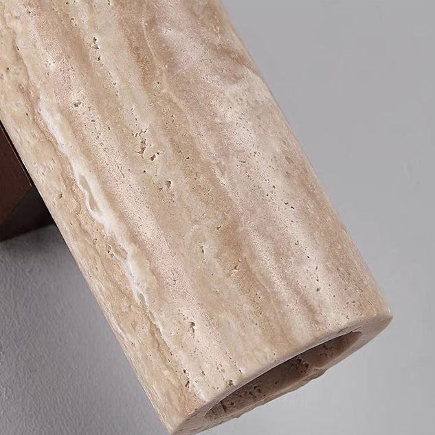 Scandinavian Yellow Travertine & Wood 2-Light Wall Sconce for Living Room