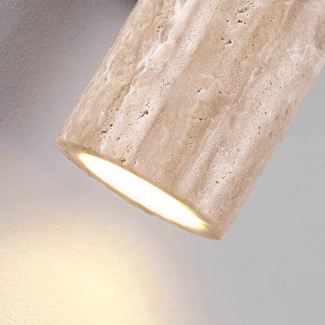 Scandinavian Yellow Travertine & Wood 2-Light Wall Sconce for Living Room