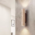 Scandinavian Yellow Travertine & Wood 2-Light Wall Sconce for Living Room