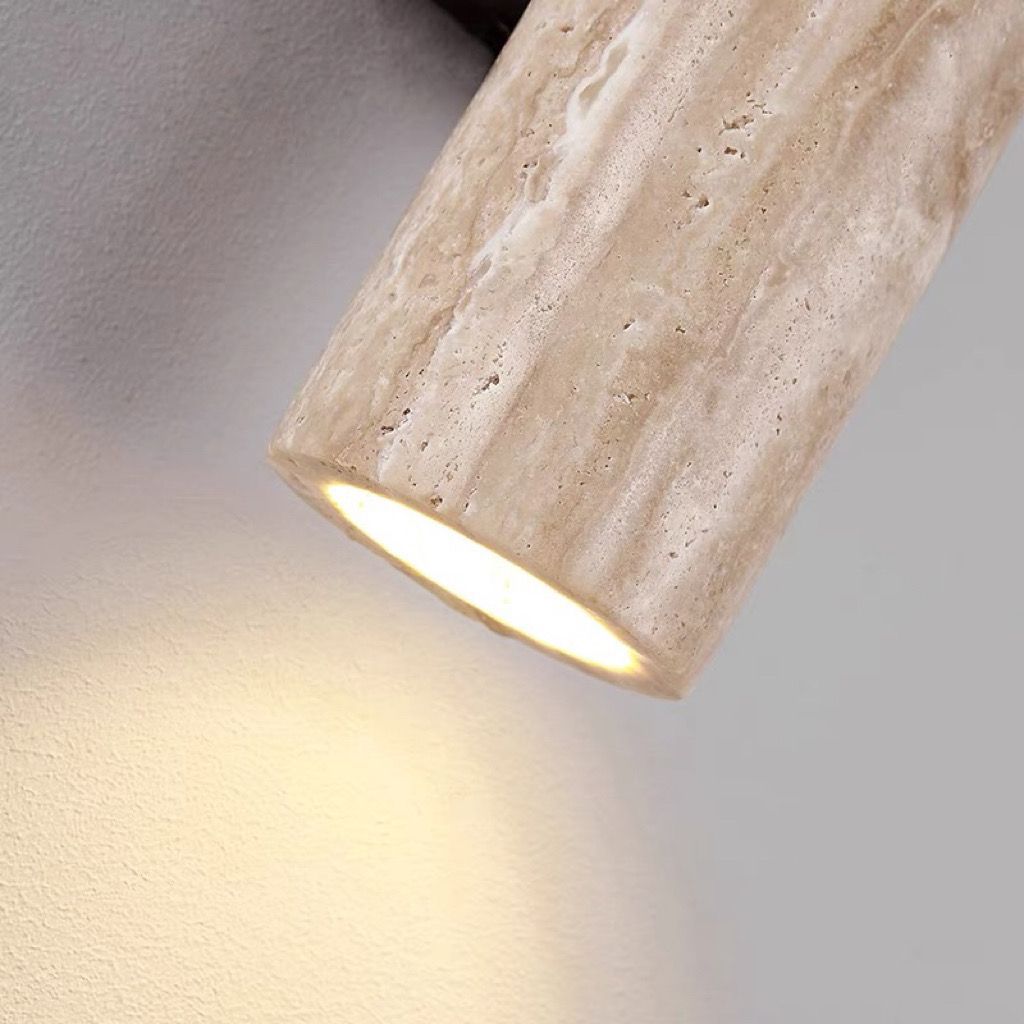 Scandinavian Yellow Travertine & Wood 2-Light Wall Sconce for Living Room