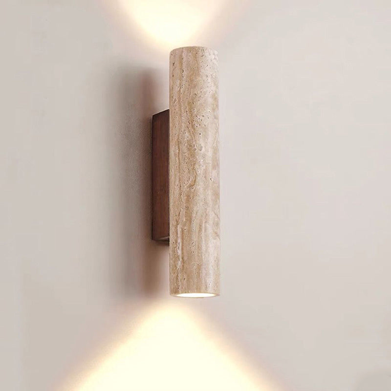 Scandinavian Yellow Travertine & Wood 2-Light Wall Sconce for Living Room