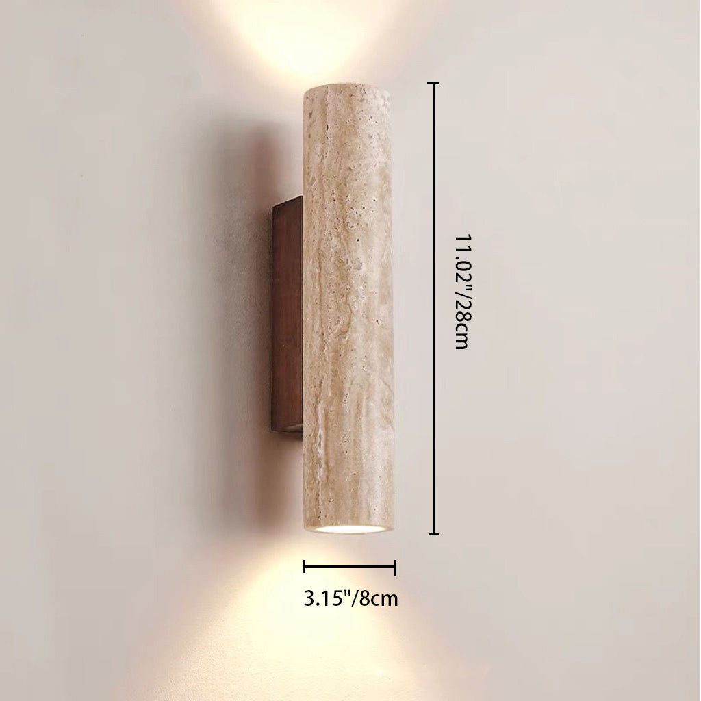 Scandinavian Yellow Travertine & Wood 2-Light Wall Sconce for Living Room