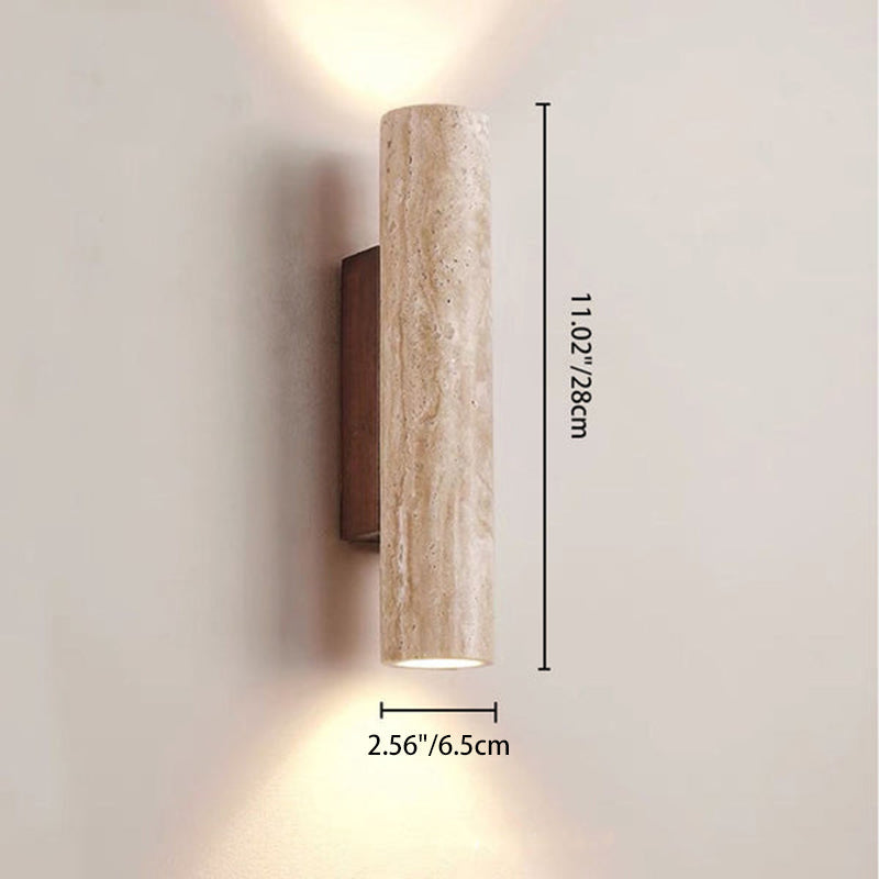 Scandinavian Yellow Travertine & Wood 2-Light Wall Sconce for Living Room