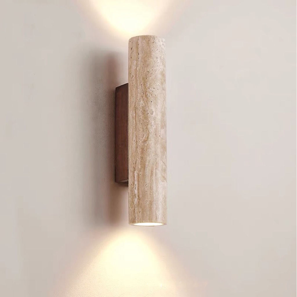 Scandinavian Yellow Travertine & Wood 2-Light Wall Sconce for Living Room