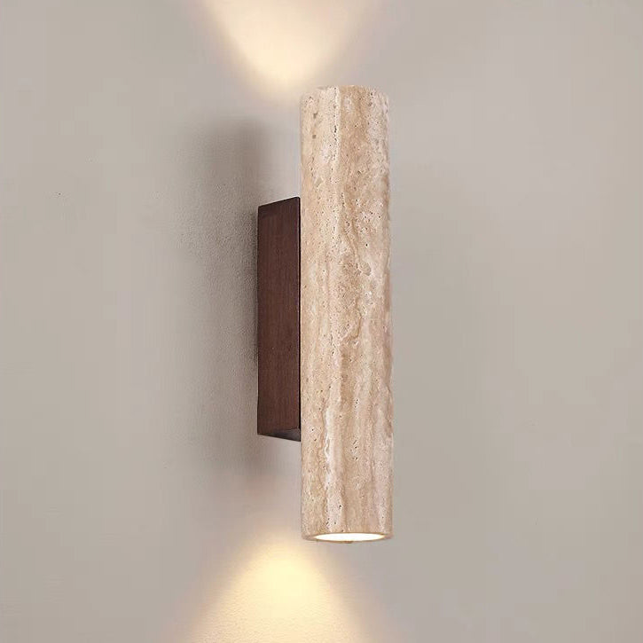 Scandinavian Yellow Travertine & Wood 2-Light Wall Sconce for Living Room