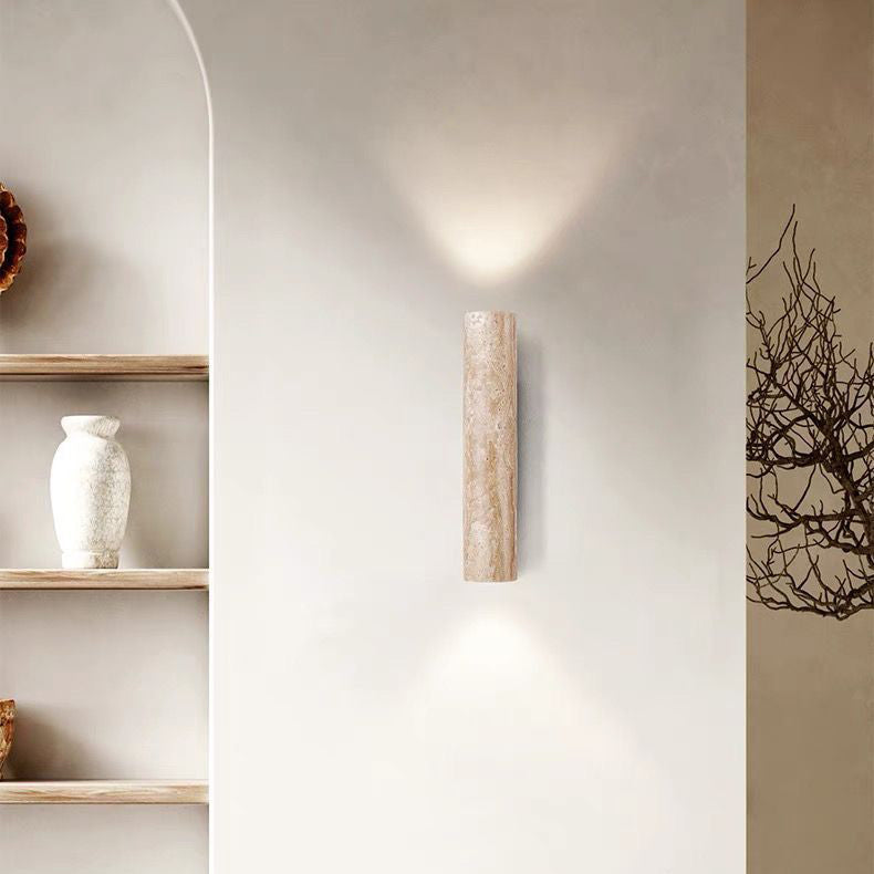 Scandinavian Yellow Travertine & Wood 2-Light Wall Sconce for Living Room