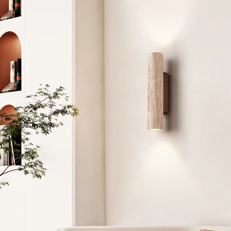 Scandinavian Yellow Travertine & Wood 2-Light Wall Sconce for Living Room