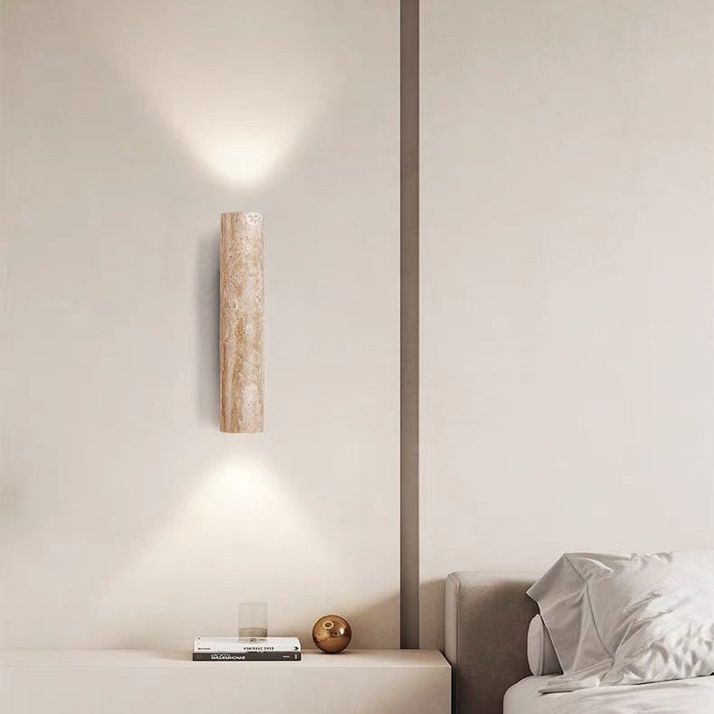 Scandinavian Yellow Travertine & Wood 2-Light Wall Sconce for Living Room