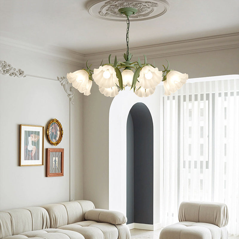 Elegant Traditional Glass & Iron Bellflower Chandelier for Living Room