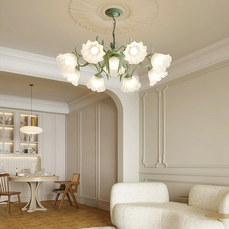 Elegant Traditional Glass & Iron Bellflower Chandelier for Living Room