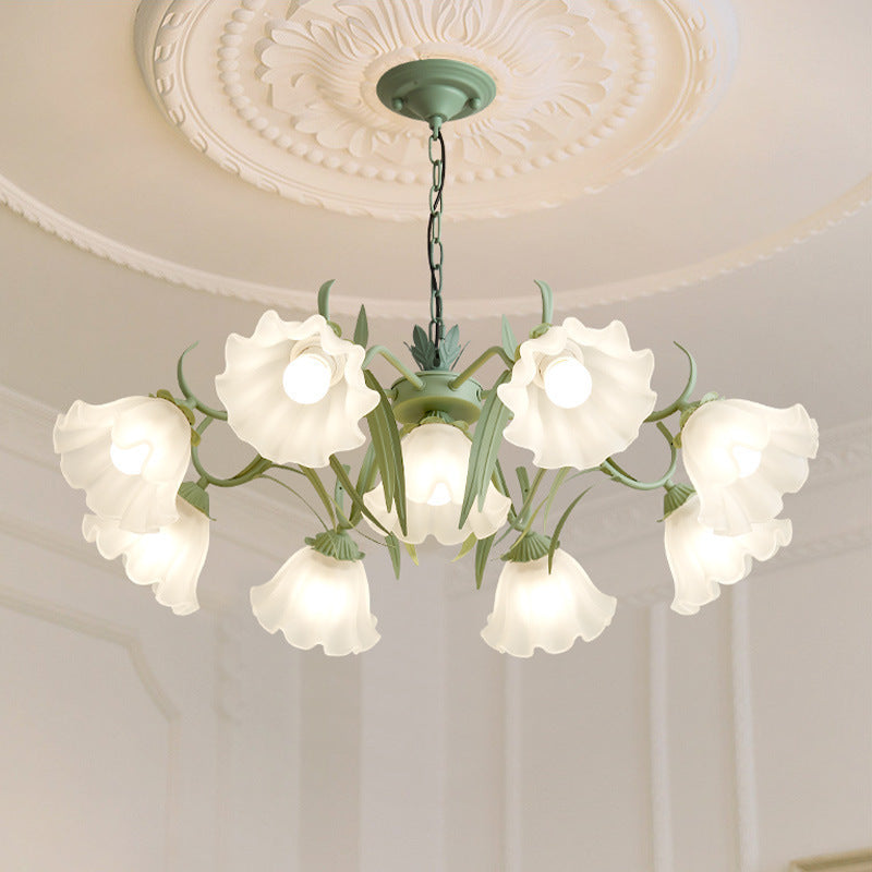 Elegant Traditional Glass & Iron Bellflower Chandelier for Living Room