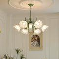 Elegant Traditional Glass & Iron Bellflower Chandelier for Living Room
