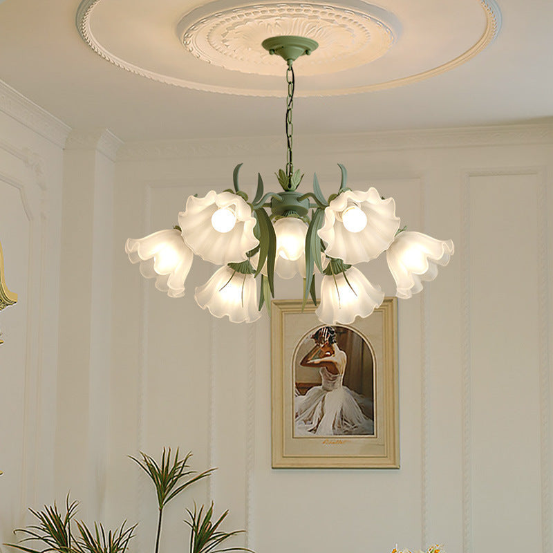 Elegant Traditional Glass & Iron Bellflower Chandelier for Living Room