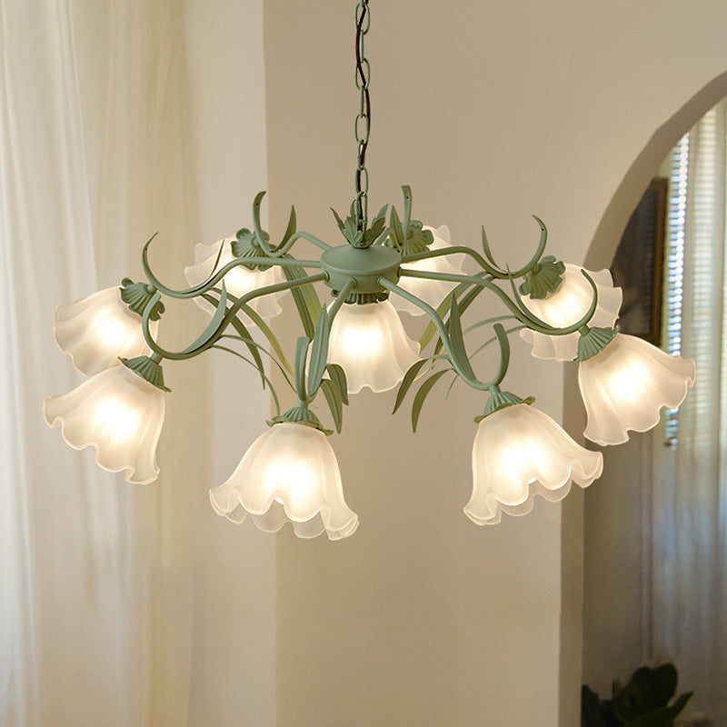Elegant Traditional Glass & Iron Bellflower Chandelier for Living Room