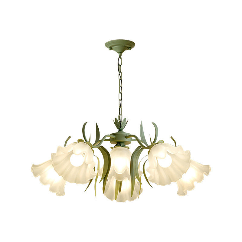 Elegant Traditional Glass & Iron Bellflower Chandelier for Living Room