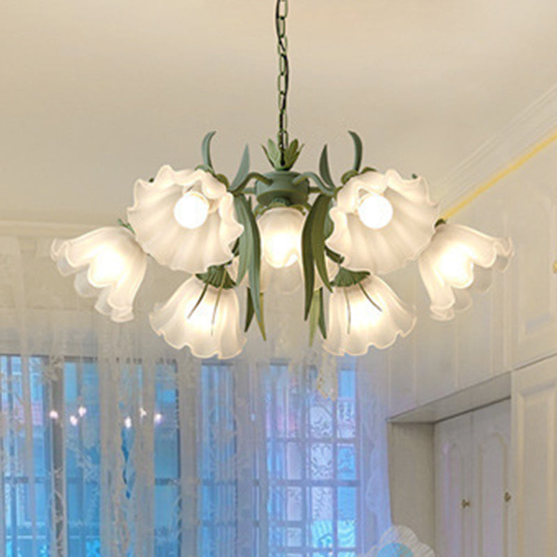Elegant Traditional Glass & Iron Bellflower Chandelier for Living Room