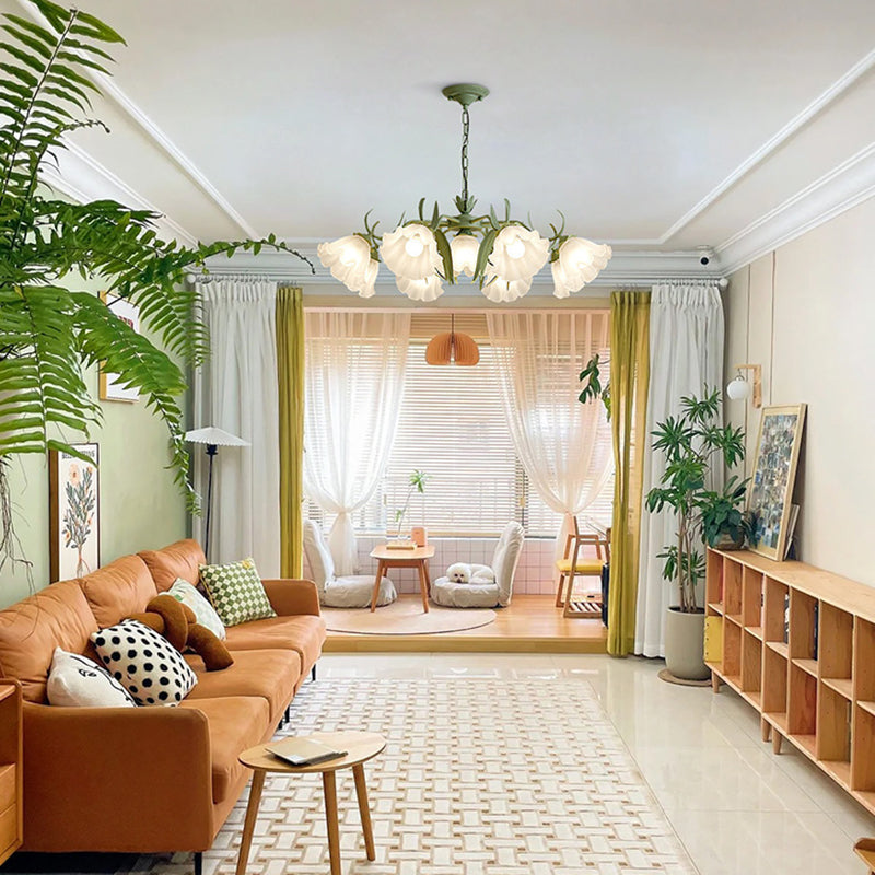Elegant Traditional Glass & Iron Bellflower Chandelier for Living Room
