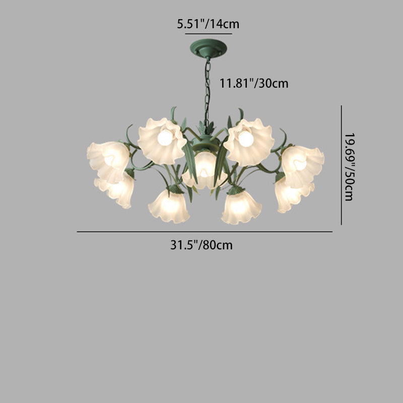Elegant Traditional Glass & Iron Bellflower Chandelier for Living Room