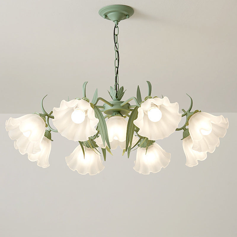 Elegant Traditional Glass & Iron Bellflower Chandelier for Living Room