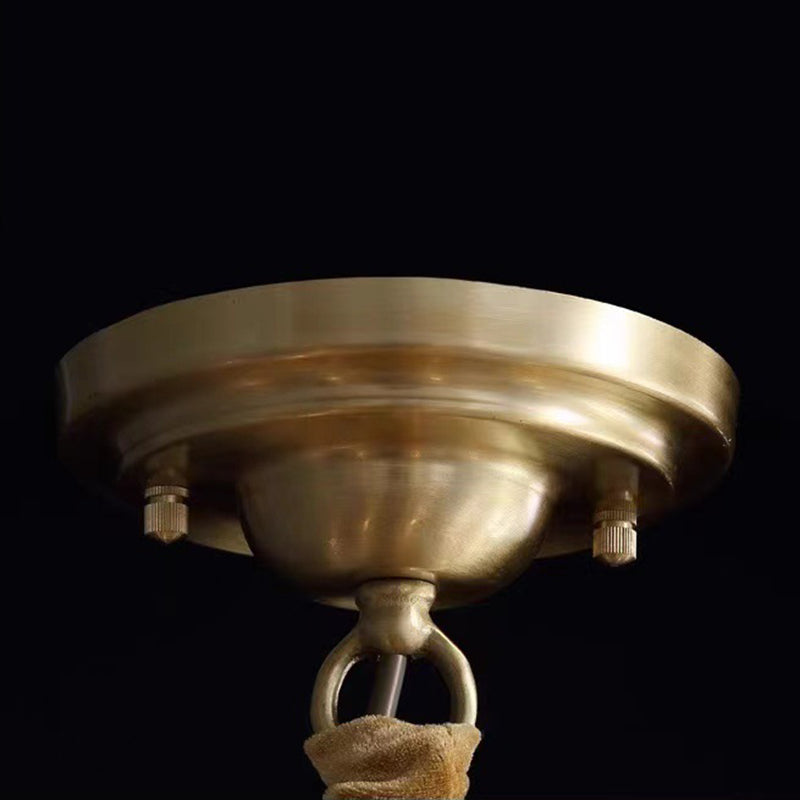 Vintage Floral Brass and Ceramic Round Chandelier for Living Room
