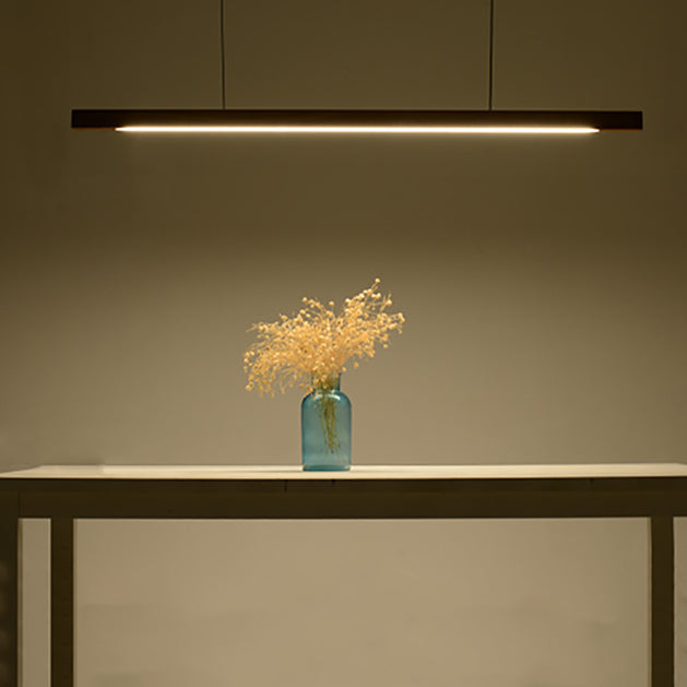 Modern Walnut Wood & Aluminum LED Chandelier for Dining Room Island