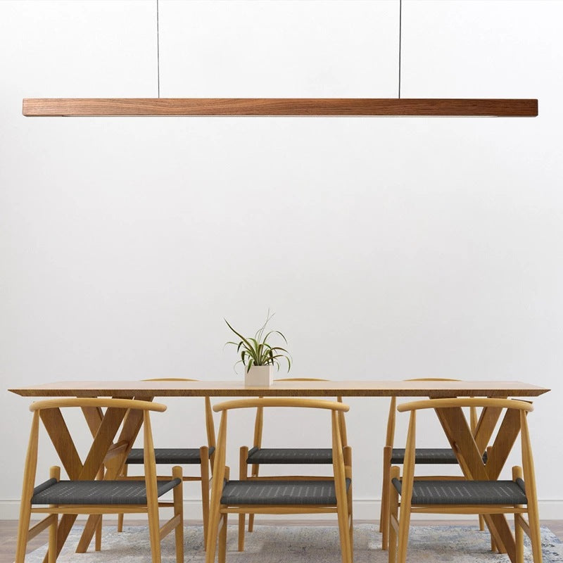 Modern Walnut Wood & Aluminum LED Chandelier for Dining Room Island
