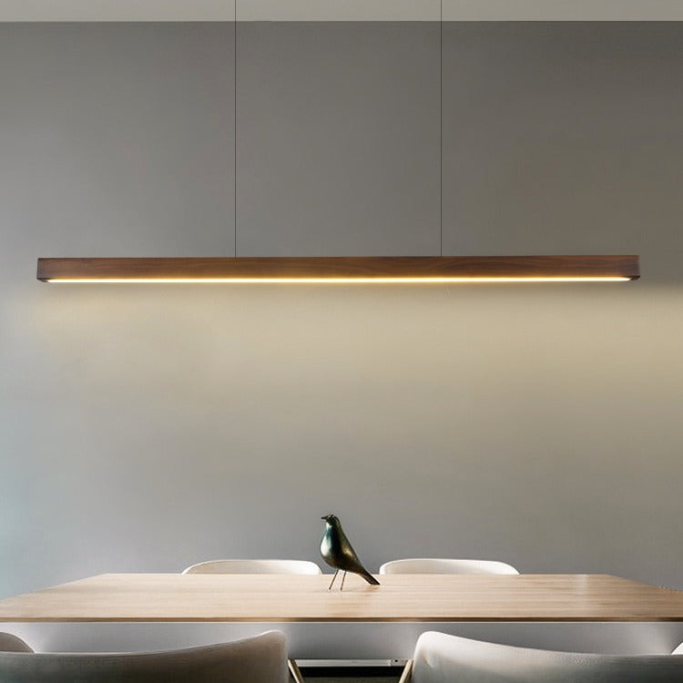 Modern Walnut & Aluminum LED Chandelier for Dining Room Island Lighting