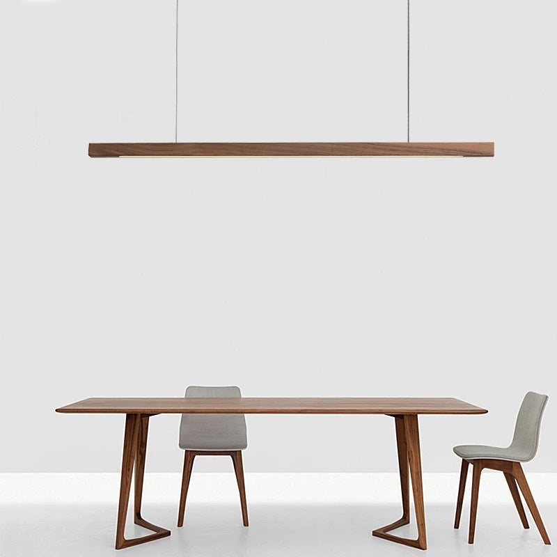 Modern Walnut & Aluminum LED Chandelier for Dining Room Island Lighting
