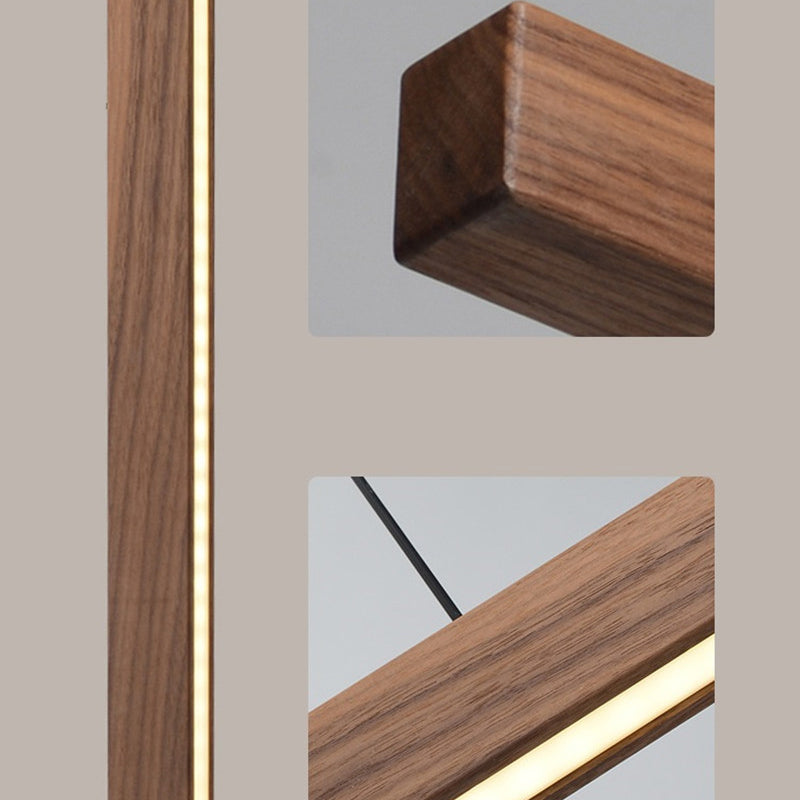 Modern Walnut & Aluminum LED Chandelier for Dining Room Island Lighting