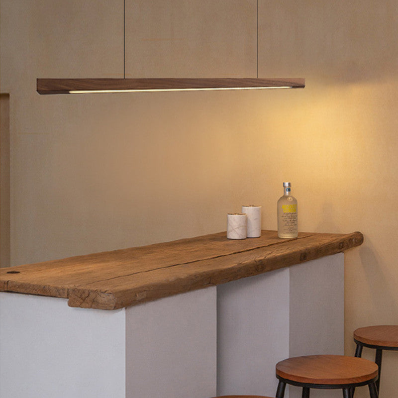 Modern Walnut & Aluminum LED Chandelier for Dining Room Island Lighting