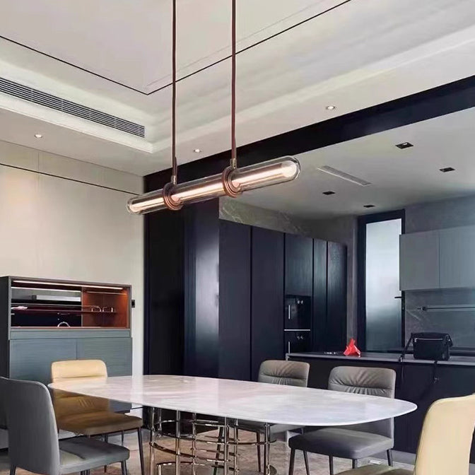 Sleek Clear Glass LED Cylinder Chandelier for Dining Room Island Lighting