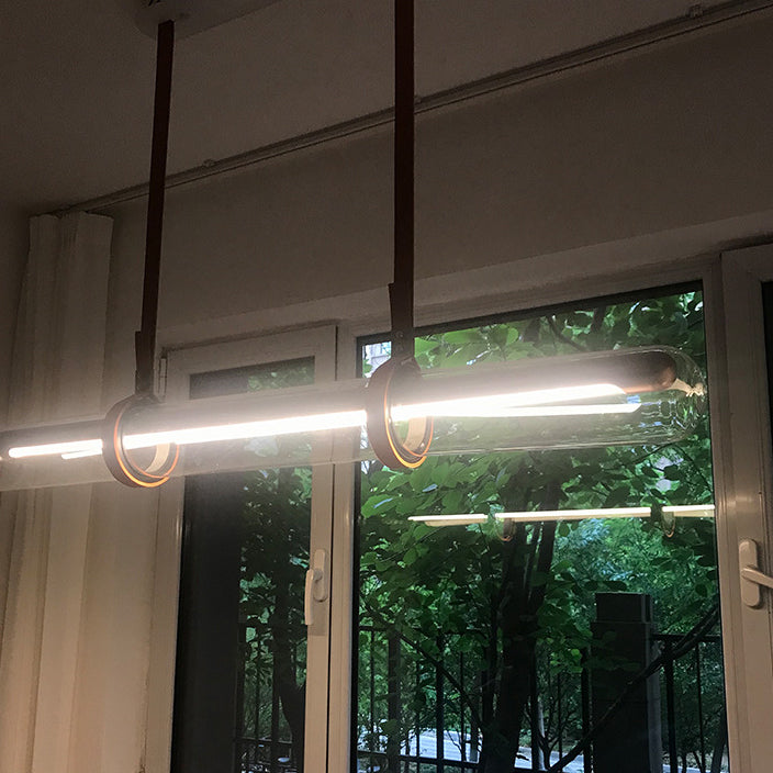 Sleek Clear Glass LED Cylinder Chandelier for Dining Room Island Lighting