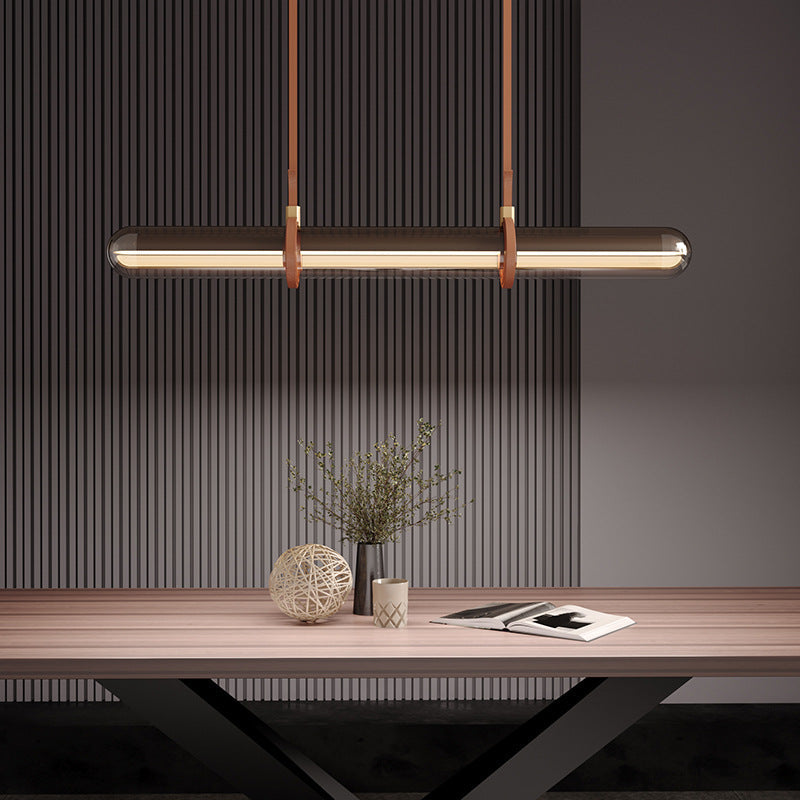 Sleek Clear Glass LED Cylinder Chandelier for Dining Room Island Lighting