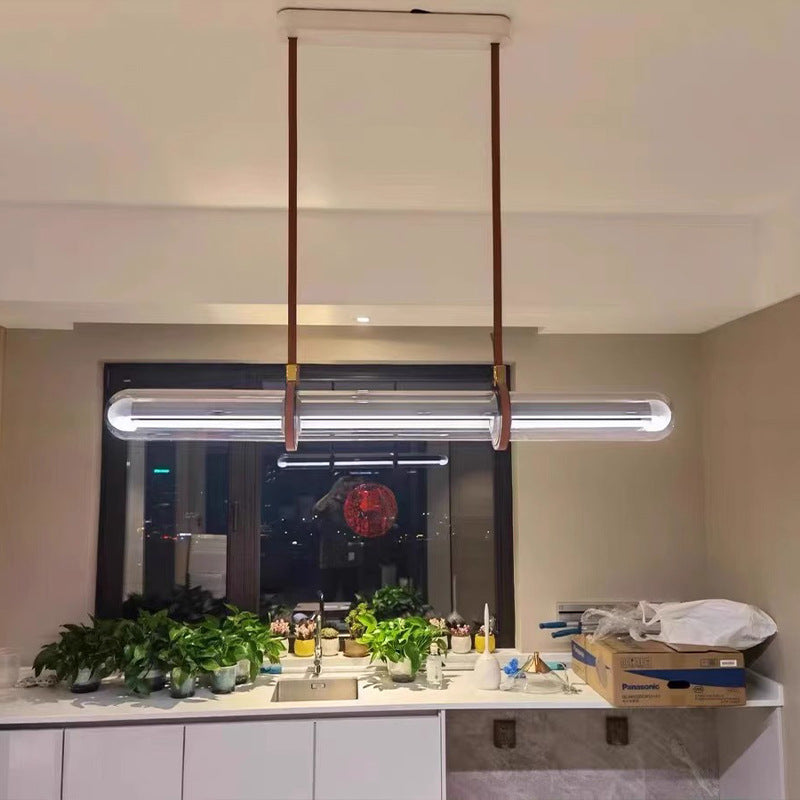 Sleek Clear Glass LED Cylinder Chandelier for Dining Room Island Lighting