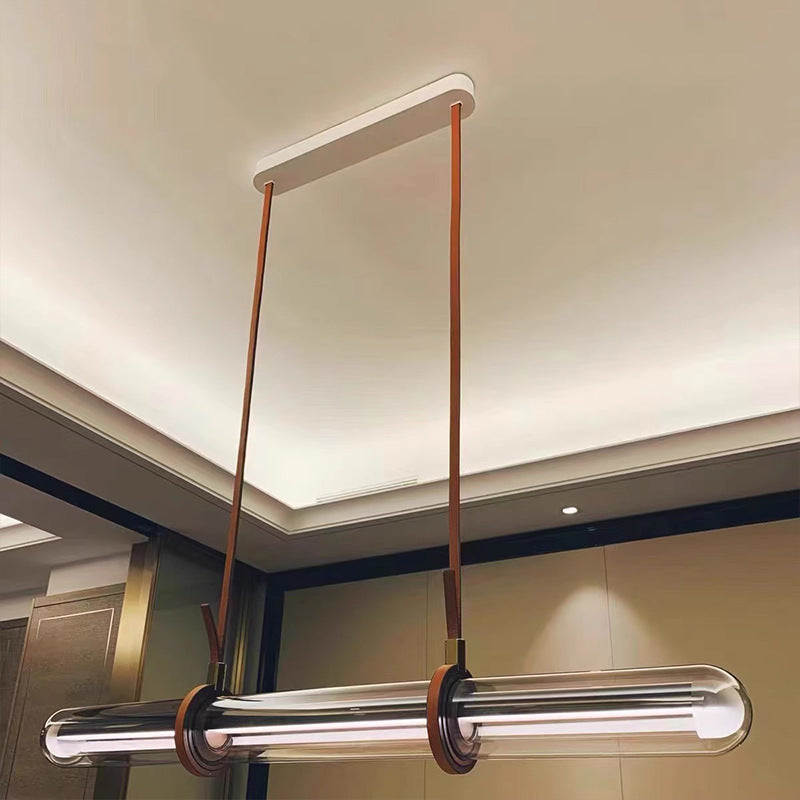 Sleek Clear Glass LED Cylinder Chandelier for Dining Room Island Lighting