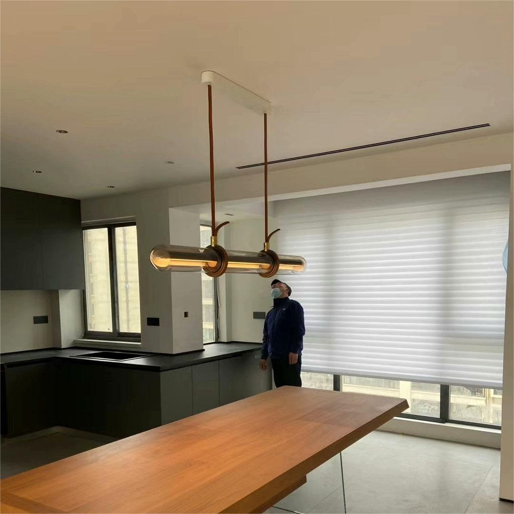 Sleek Clear Glass LED Cylinder Chandelier for Dining Room Island Lighting
