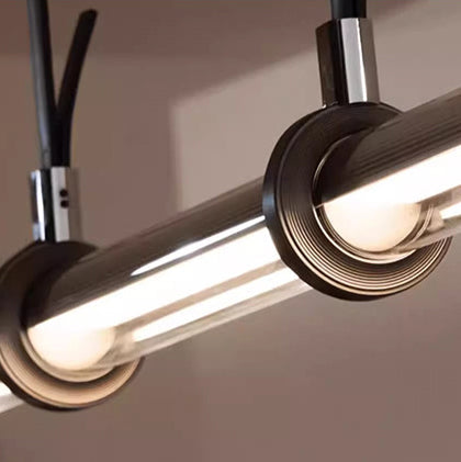 Sleek Clear Glass LED Cylinder Chandelier for Dining Room Island Lighting