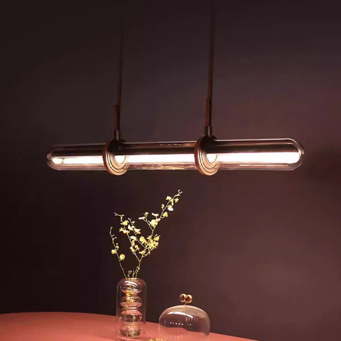 Sleek Clear Glass LED Cylinder Chandelier for Dining Room Island Lighting