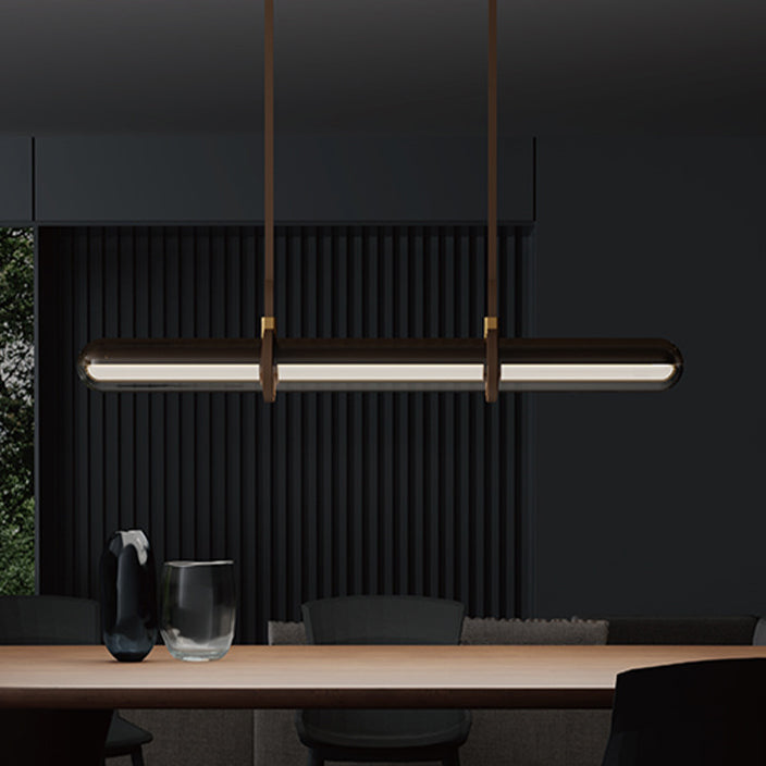 Sleek Clear Glass LED Cylinder Chandelier for Dining Room Island Lighting