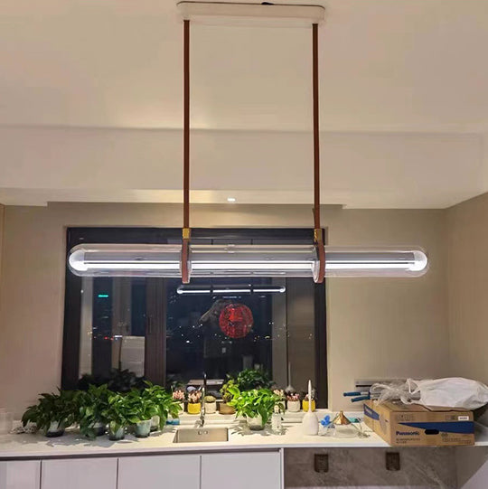 Sleek Clear Glass LED Cylinder Chandelier for Dining Room Island Lighting