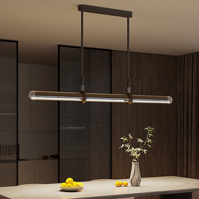 Sleek Clear Glass LED Cylinder Chandelier for Dining Room Island Lighting