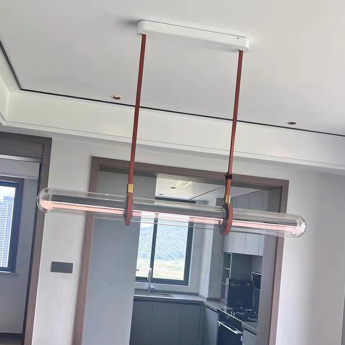 Sleek Clear Glass LED Cylinder Chandelier for Dining Room Island Lighting