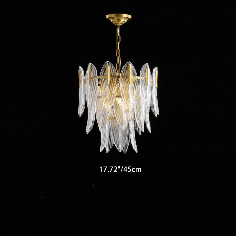 Modern Round Layered Glass & Metal Feather Chandelier for Living Room