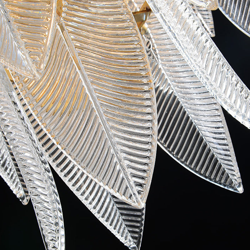 Modern Round Layered Glass & Metal Feather Chandelier for Living Room