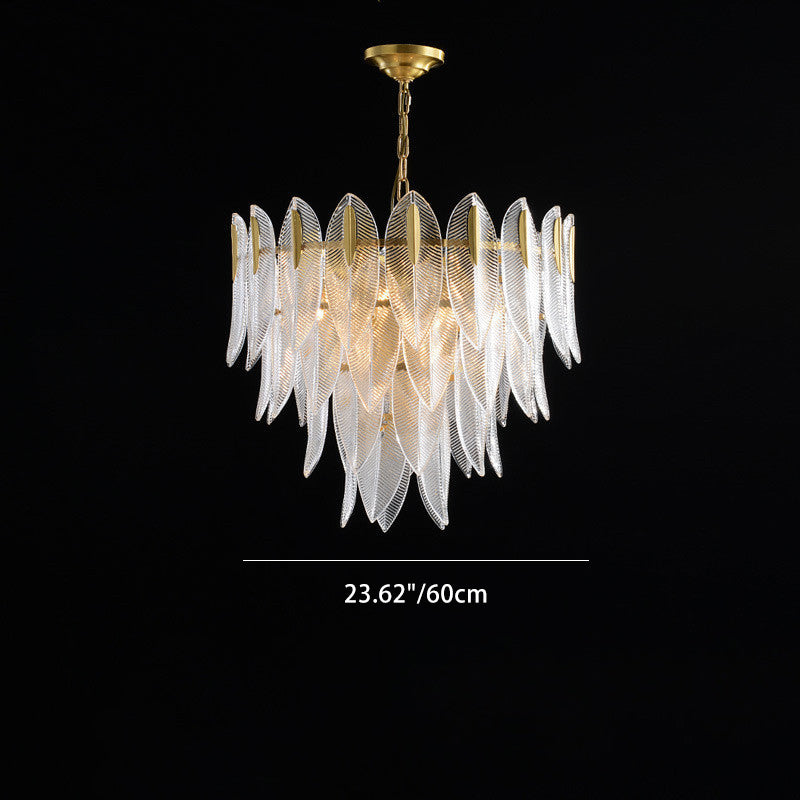 Modern Round Layered Glass & Metal Feather Chandelier for Living Room