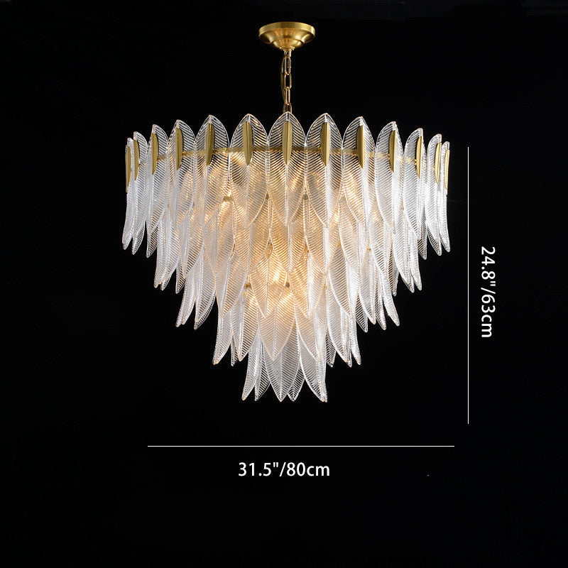 Modern Round Layered Glass & Metal Feather Chandelier for Living Room