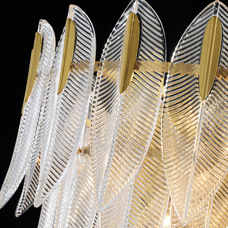 Modern Round Layered Glass & Metal Feather Chandelier for Living Room