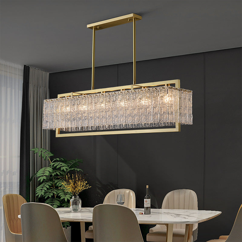 Modern Brass Round Rectangle Glass Chandelier for Dining Room Illumination