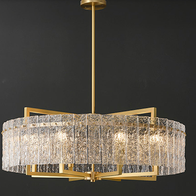 Modern Brass Round Rectangle Glass Chandelier for Dining Room Illumination